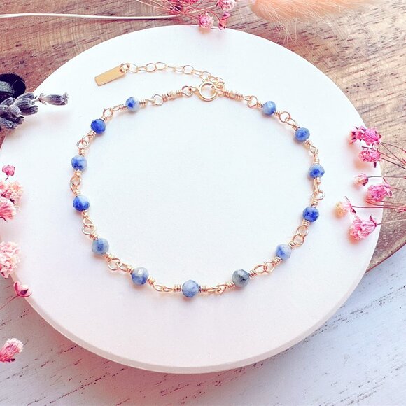 New Blue Spot Jasper Gold Bracelet | Handmade in British Columbia - Picture 3 of 6